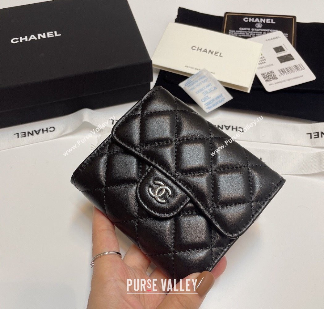 Chanel Lambskin Card Holder Wallet Black/Silver 2025 82288 (SSZ-250212082)