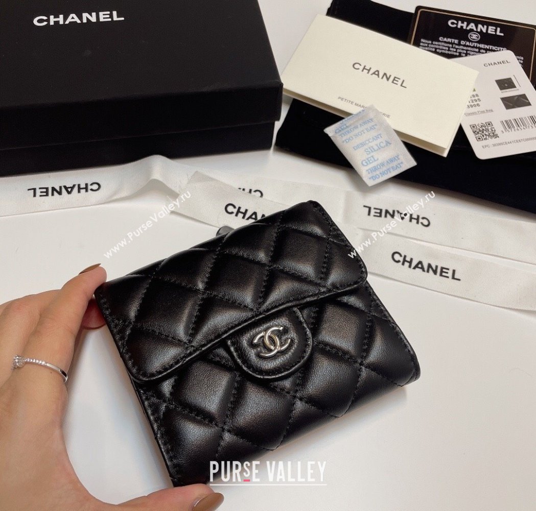 Chanel Lambskin Card Holder Wallet Black/Silver 2025 82288 (SSZ-250212082)