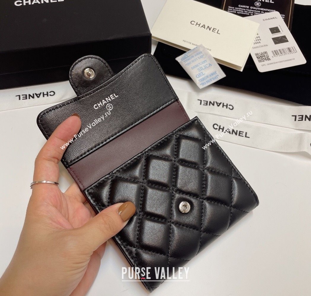 Chanel Lambskin Card Holder Wallet Black/Silver 2025 82288 (SSZ-250212082)