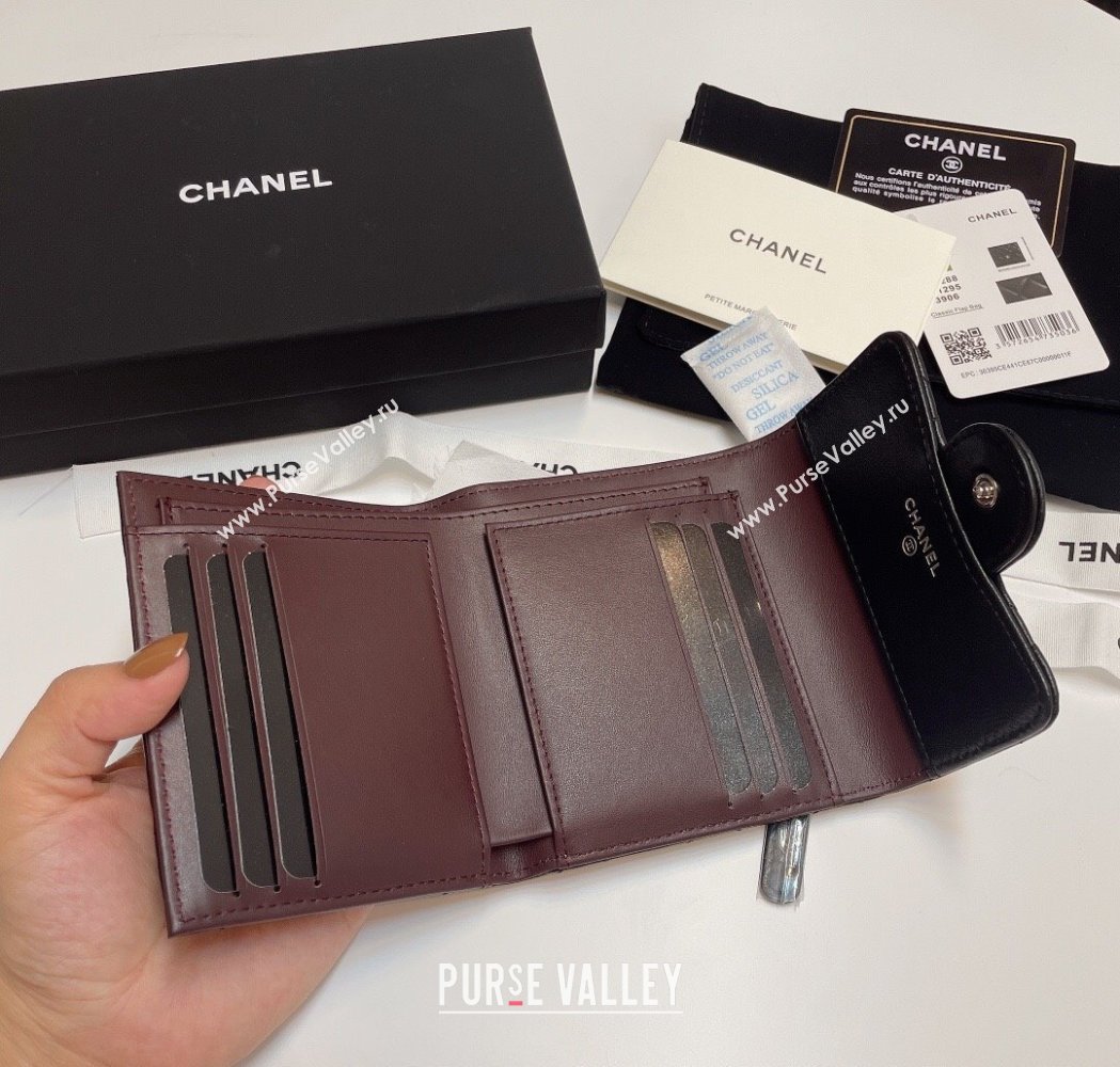 Chanel Lambskin Card Holder Wallet Black/Silver 2025 82288 (SSZ-250212082)