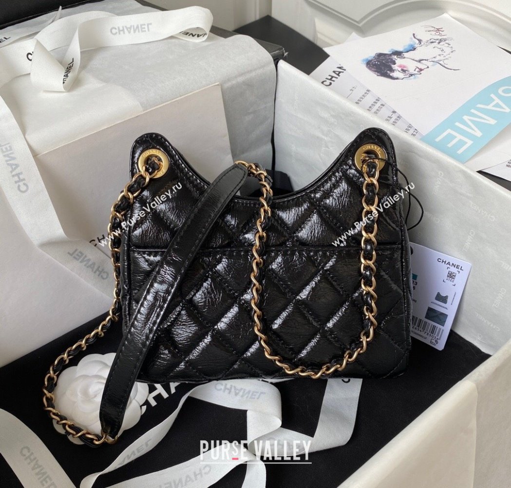 Chanel Shiny Crumpled Calfskin Small Hobo Bag AS4323 Black 2025 (yezi-250213033)