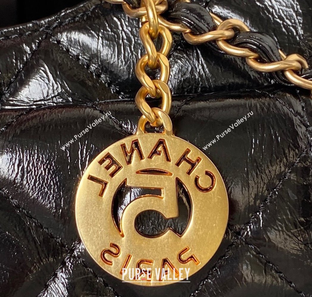 Chanel Shiny Crumpled Calfskin Small Hobo Bag AS4323 Black 2025 (yezi-250213033)