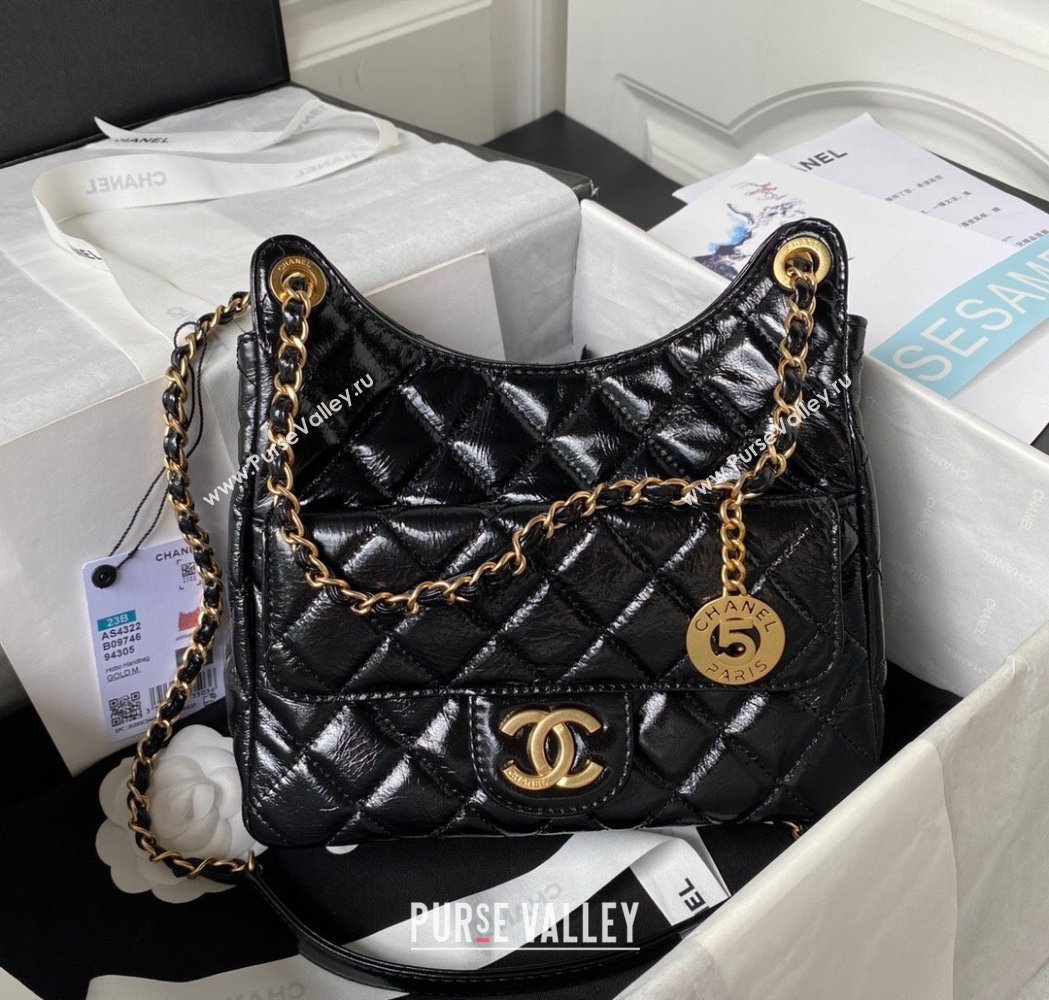 Chanel Shiny Crumpled Calfskin Hobo Bag AS4322 Black 2025 (yezi-250213034)