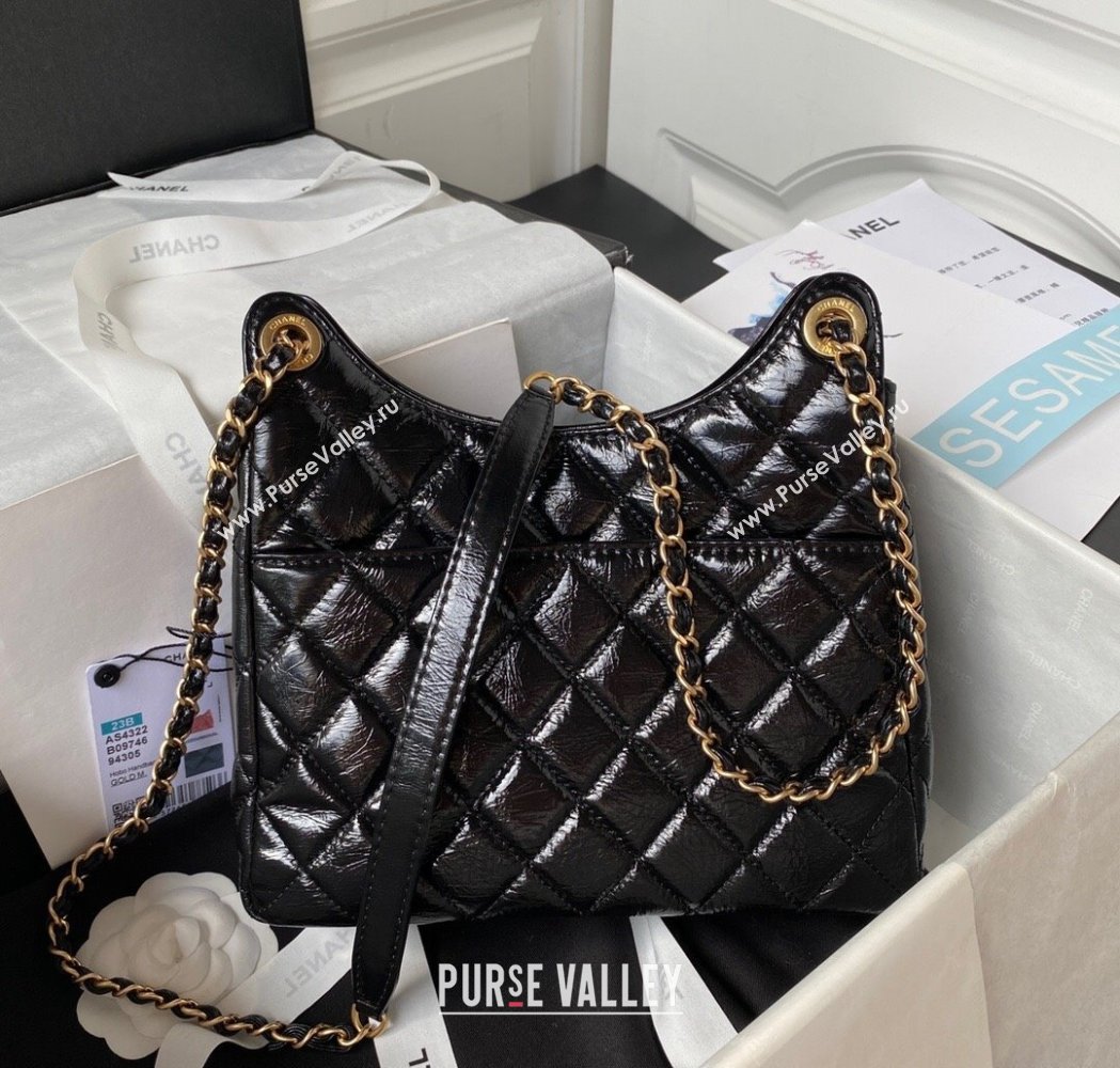 Chanel Shiny Crumpled Calfskin Hobo Bag AS4322 Black 2025 (yezi-250213034)