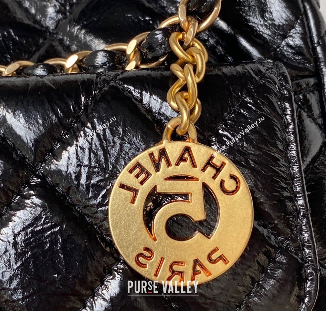 Chanel Shiny Crumpled Calfskin Hobo Bag AS4322 Black 2025 (yezi-250213034)