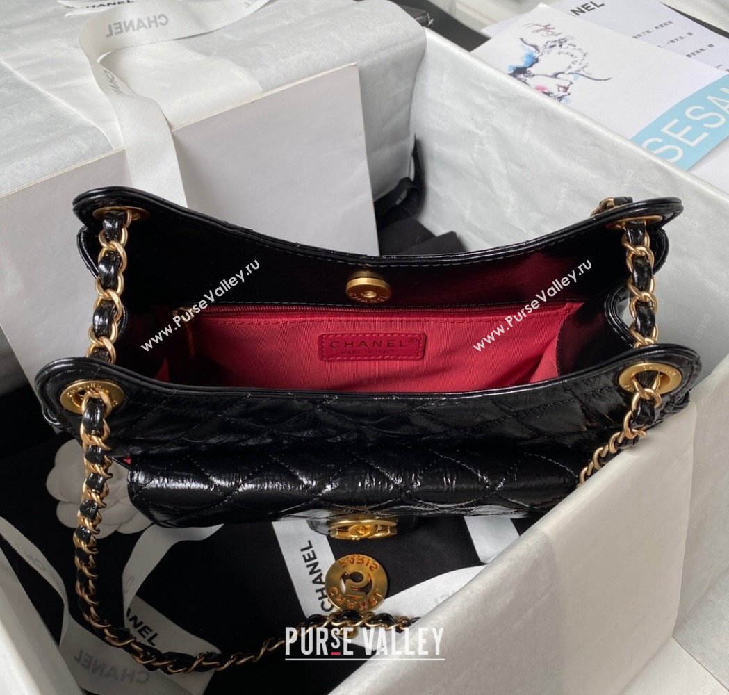 Chanel Shiny Crumpled Calfskin Hobo Bag AS4322 Black 2025 (yezi-250213034)