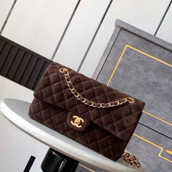 Chanel Suede Classic 11.12 Medium Flap bag A01112 Dark Coffee 2025 0113 (yezi-250213041)