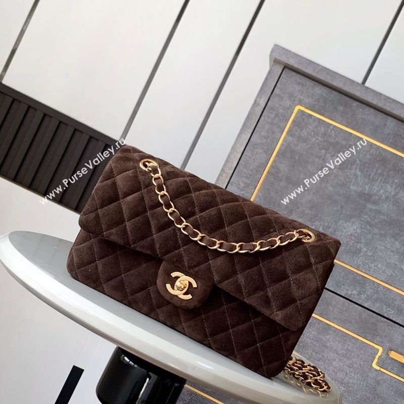 Chanel Suede Classic 11.12 Medium Flap bag A01112 Dark Coffee 2025 0113 (yezi-250213041)