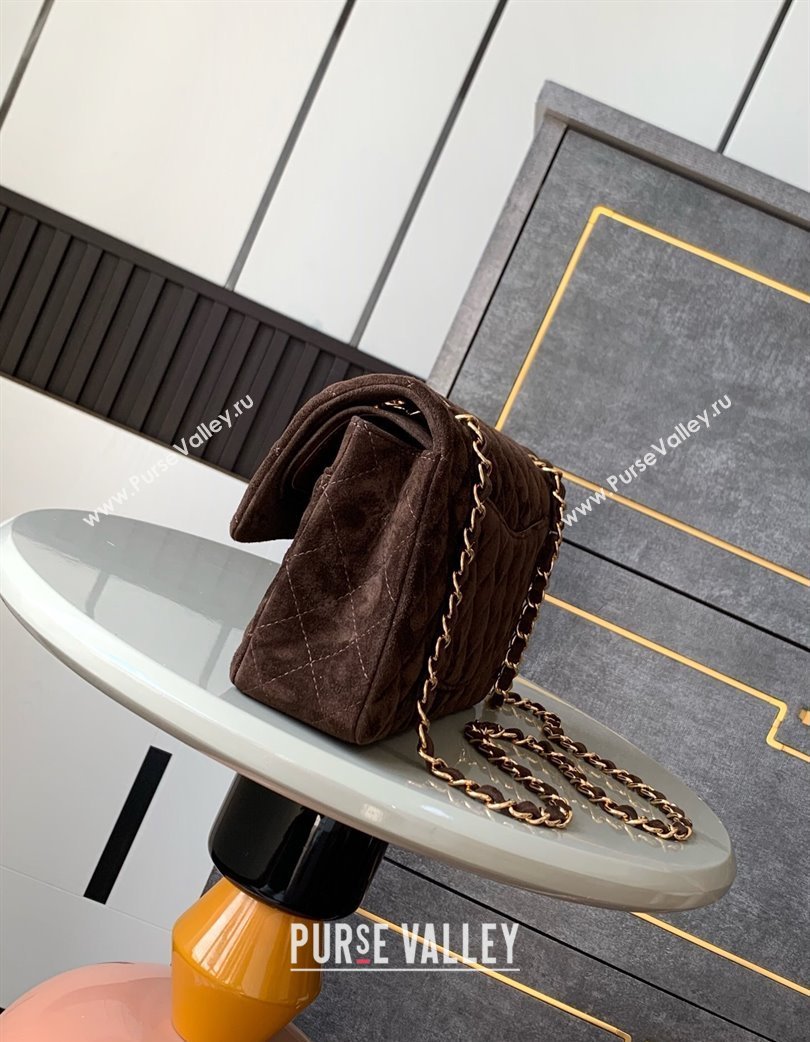 Chanel Suede Classic 11.12 Medium Flap bag A01112 Dark Coffee 2025 0113 (yezi-250213041)