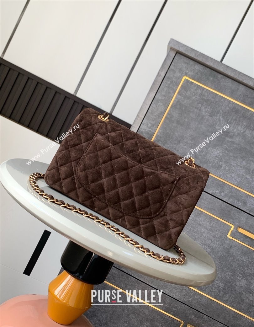 Chanel Suede Classic 11.12 Medium Flap bag A01112 Dark Coffee 2025 0113 (yezi-250213041)