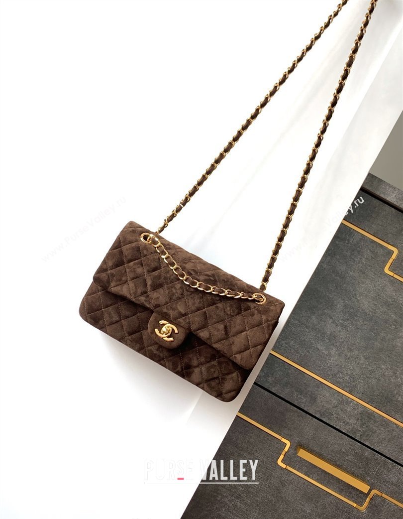 Chanel Suede Classic 11.12 Medium Flap bag A01112 Dark Coffee 2025 0113 (yezi-250213041)