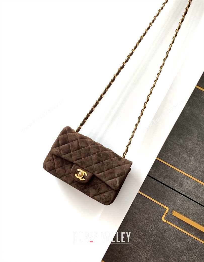 Chanel Suede Classic Mini Flap Bag A69900 Dark Coffee 2025 0113 (yezi-250213039)