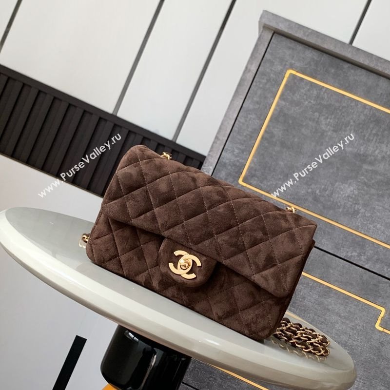 Chanel Suede Classic Mini Flap Bag A69900 Dark Coffee 2025 0113 (yezi-250213039)