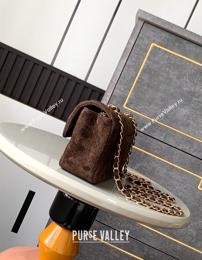 Chanel Suede Classic Mini Flap Bag A69900 Dark Coffee 2025 0113 (yezi-250213039)