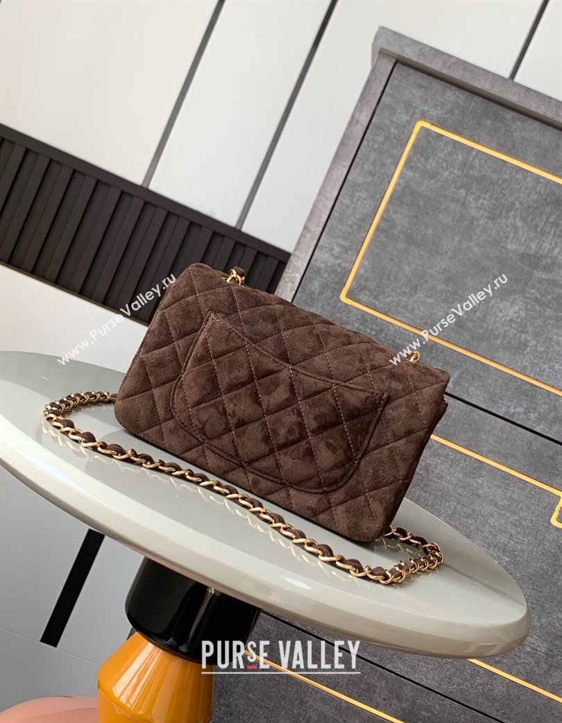 Chanel Suede Classic Mini Flap Bag A69900 Dark Coffee 2025 0113 (yezi-250213039)