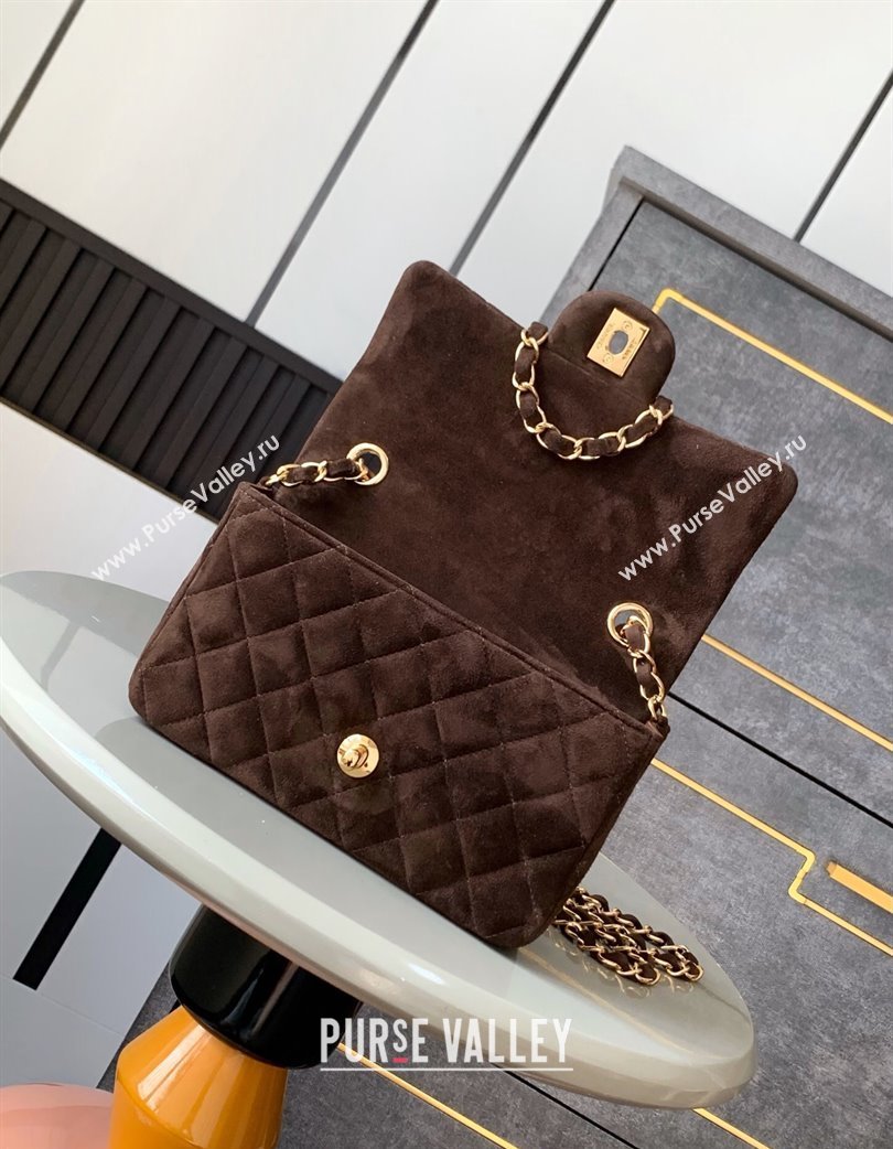 Chanel Suede Classic Mini Flap Bag A69900 Dark Coffee 2025 0113 (yezi-250213039)