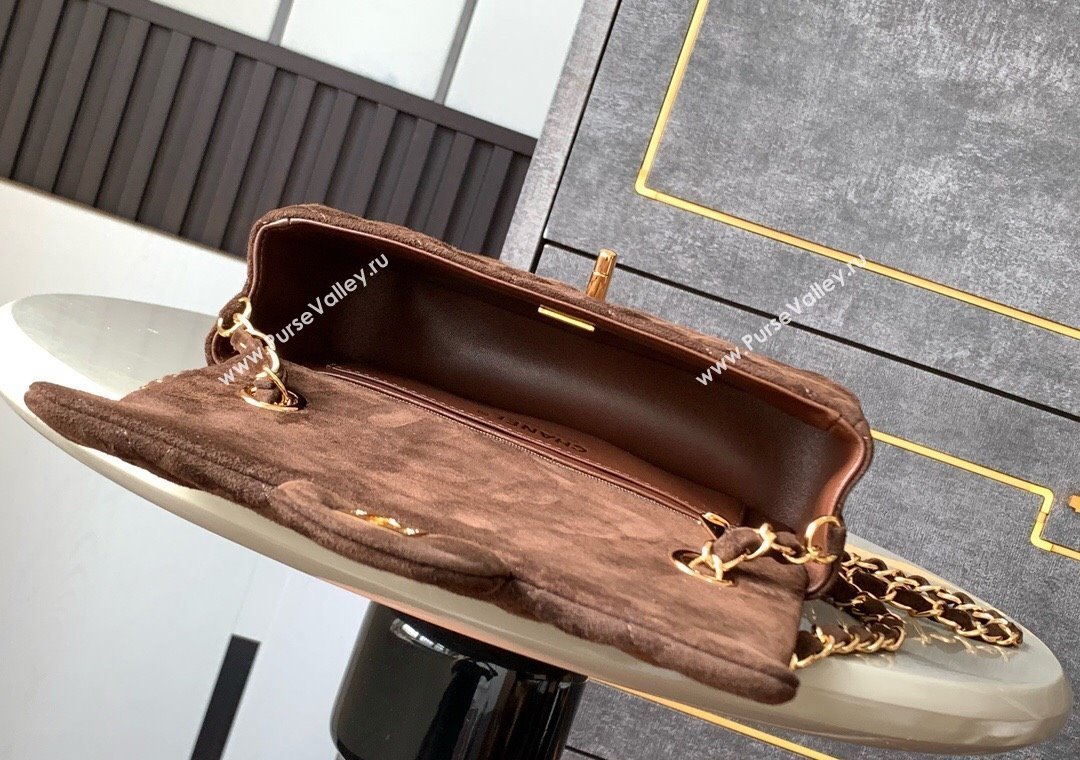 Chanel Suede Classic Mini Flap Bag A69900 Dark Coffee 2025 0113 (yezi-250213039)