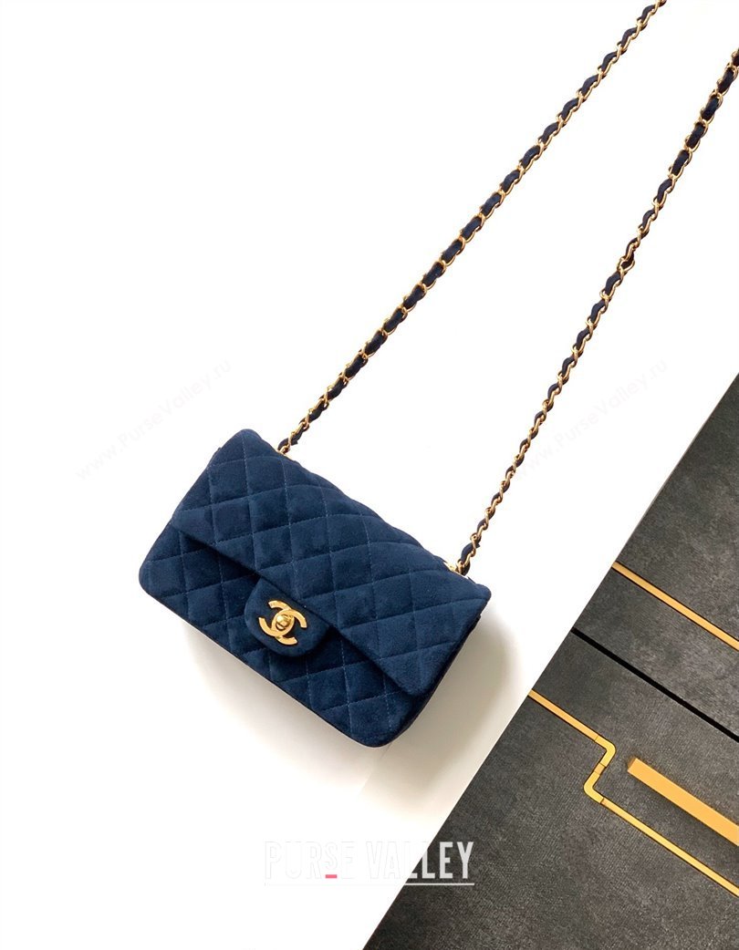 Chanel Suede Classic Mini Flap Bag A69900 Royal Blue 2025 0113 (yezi-250213040)