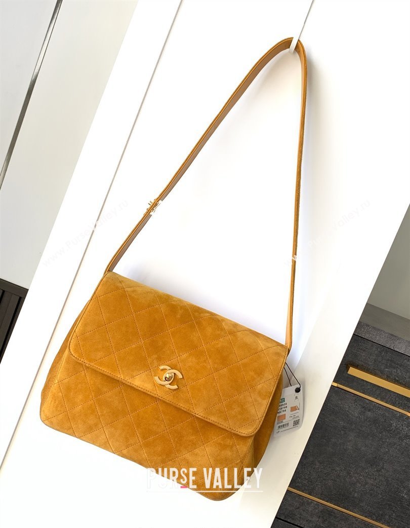 Chanel Vintage Suede Flap Bag with Wide Strap Yellow 2025 A99935 (yezi-250213043)