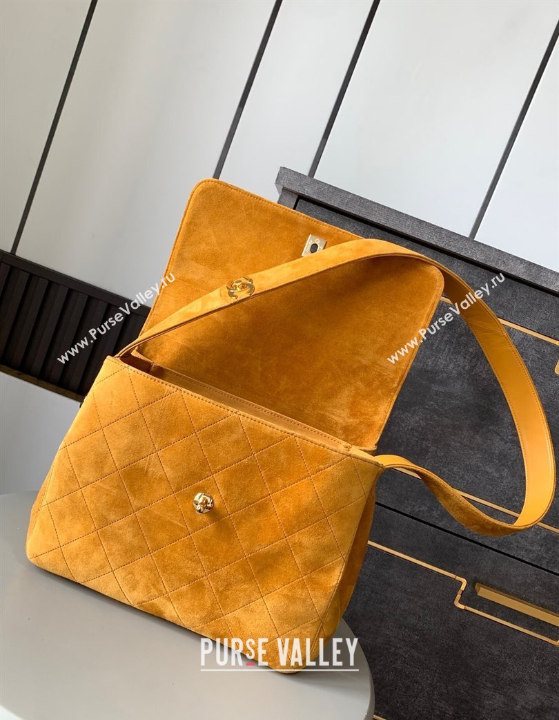 Chanel Vintage Suede Flap Bag with Wide Strap Yellow 2025 A99935 (yezi-250213043)