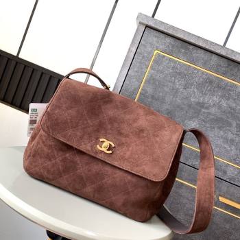 Chanel Vintage Suede Flap Bag with Wide Strap Dark Coffee 2025 A99935 (yezi-250213044)