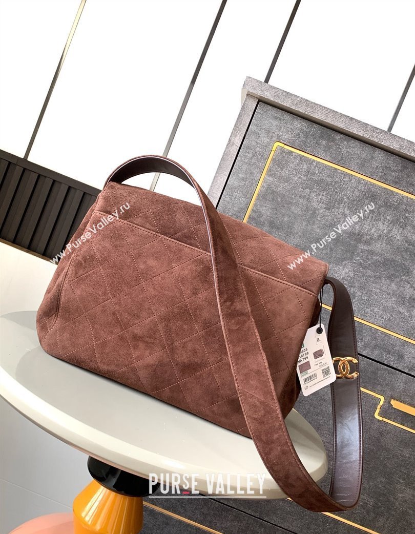 Chanel Vintage Suede Flap Bag with Wide Strap Dark Coffee 2025 A99935 (yezi-250213044)