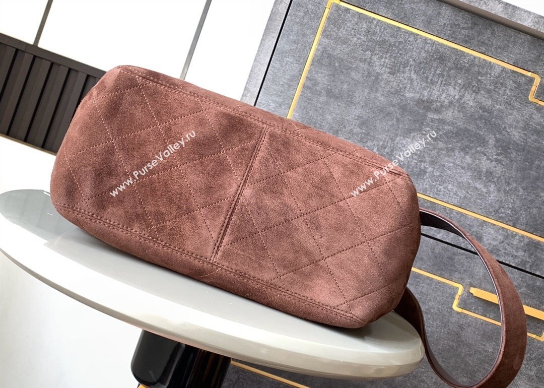 Chanel Vintage Suede Flap Bag with Wide Strap Dark Coffee 2025 A99935 (yezi-250213044)