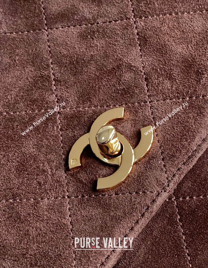 Chanel Vintage Suede Flap Bag with Wide Strap Dark Coffee 2025 A99935 (yezi-250213044)