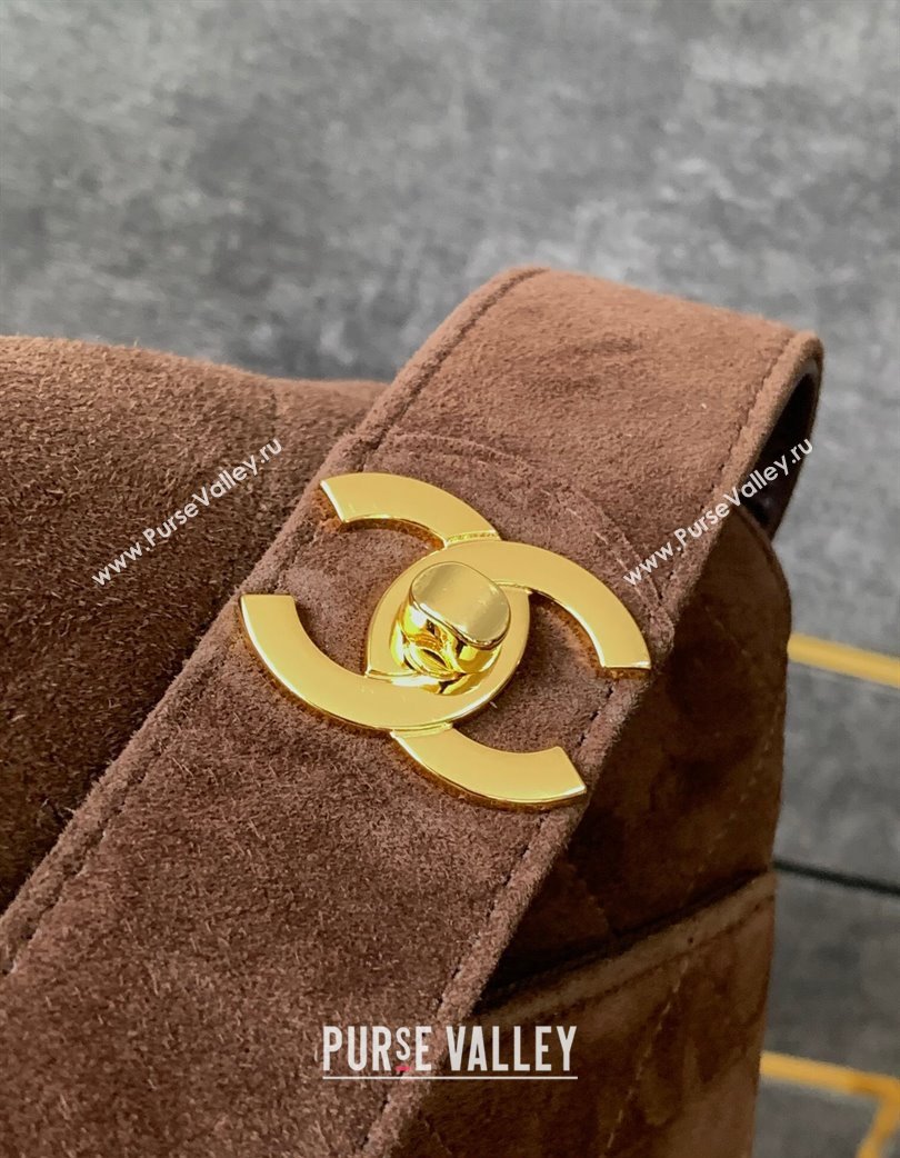 Chanel Vintage Suede Flap Bag with Wide Strap Dark Coffee 2025 A99935 (yezi-250213044)