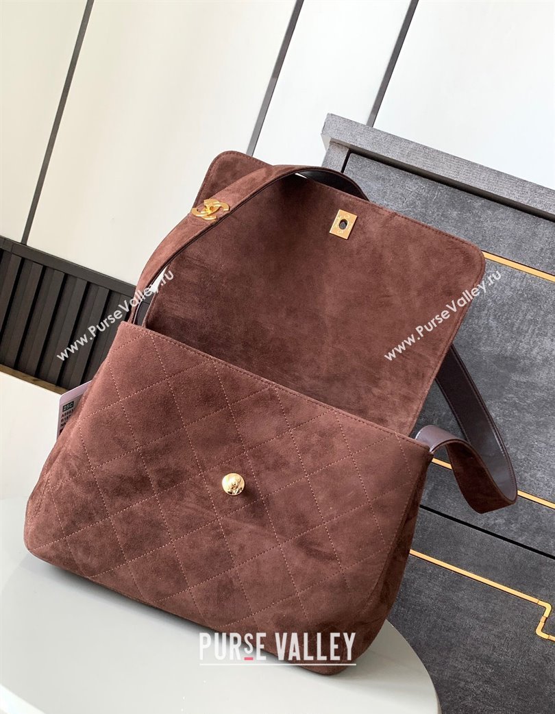 Chanel Vintage Suede Flap Bag with Wide Strap Dark Coffee 2025 A99935 (yezi-250213044)