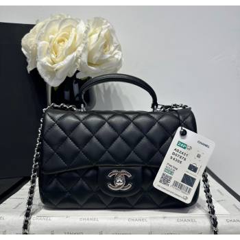 Chanel Coco Lambskin Mini Flap Bag with Top Handle AS2431 Black/Silver 2025 0212 (yezi-250213001)