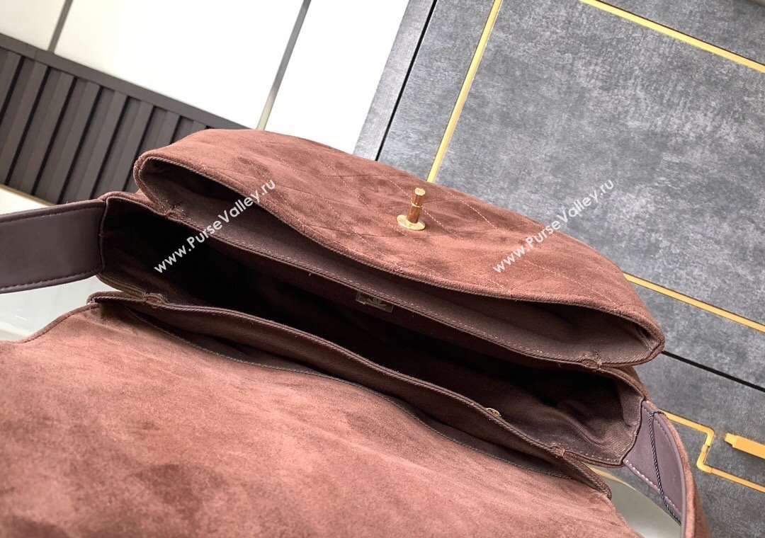 Chanel Vintage Suede Flap Bag with Wide Strap Dark Coffee 2025 A99935 (yezi-250213044)