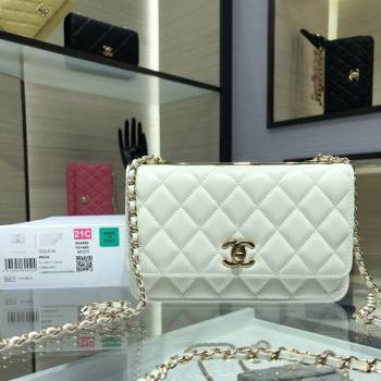 Chanel Lambskin Wallet On Chain WOC with Metal-Tone Band White 2025 A84456 (yezi-250213047)