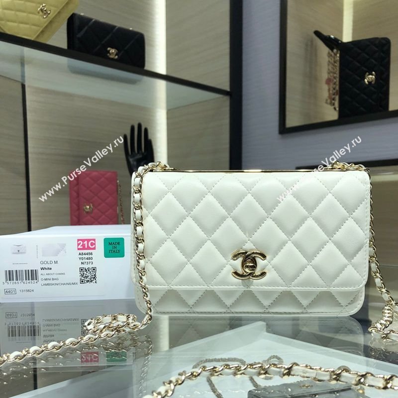 Chanel Lambskin Wallet On Chain WOC with Metal-Tone Band White 2025 A84456 (yezi-250213047)