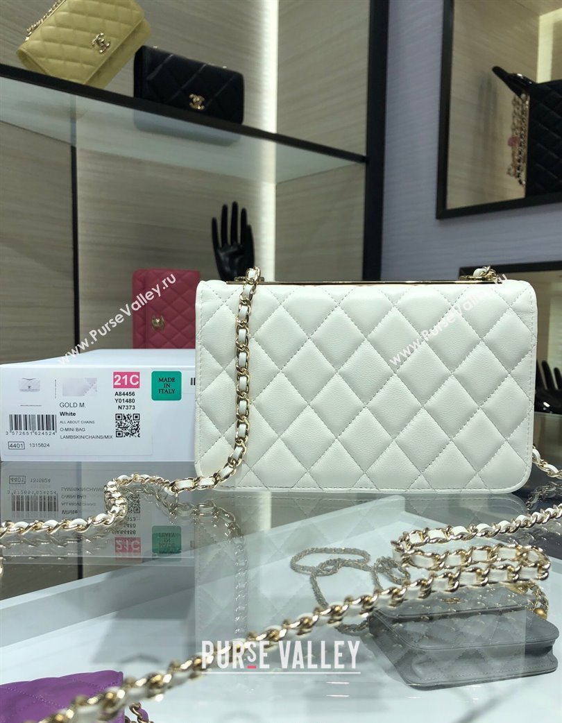Chanel Lambskin Wallet On Chain WOC with Metal-Tone Band White 2025 A84456 (yezi-250213047)