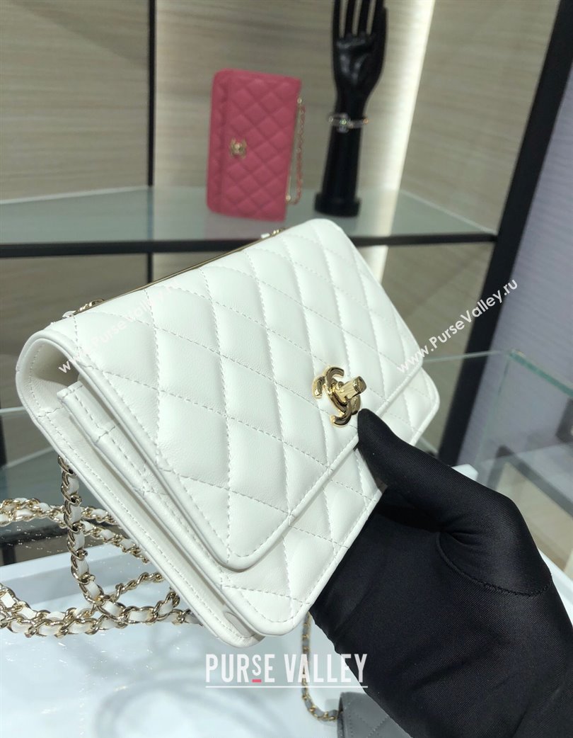 Chanel Lambskin Wallet On Chain WOC with Metal-Tone Band White 2025 A84456 (yezi-250213047)