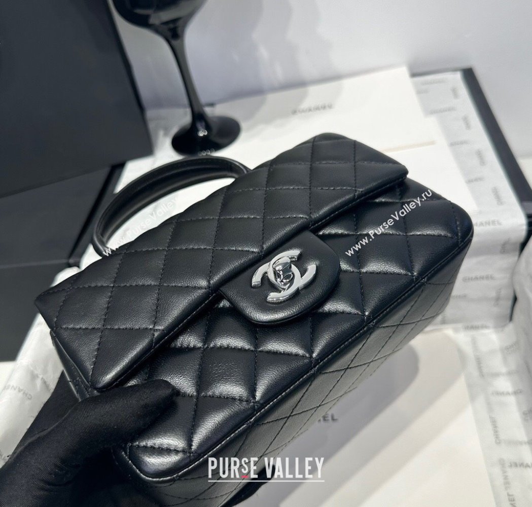 Chanel Coco Lambskin Mini Flap Bag with Top Handle AS2431 Black/Silver 2025 0212 (yezi-250213001)