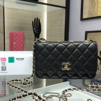 Chanel Lambskin Wallet On Chain WOC with Metal-Tone Band Black 2025 A84456 (yezi-250213048)
