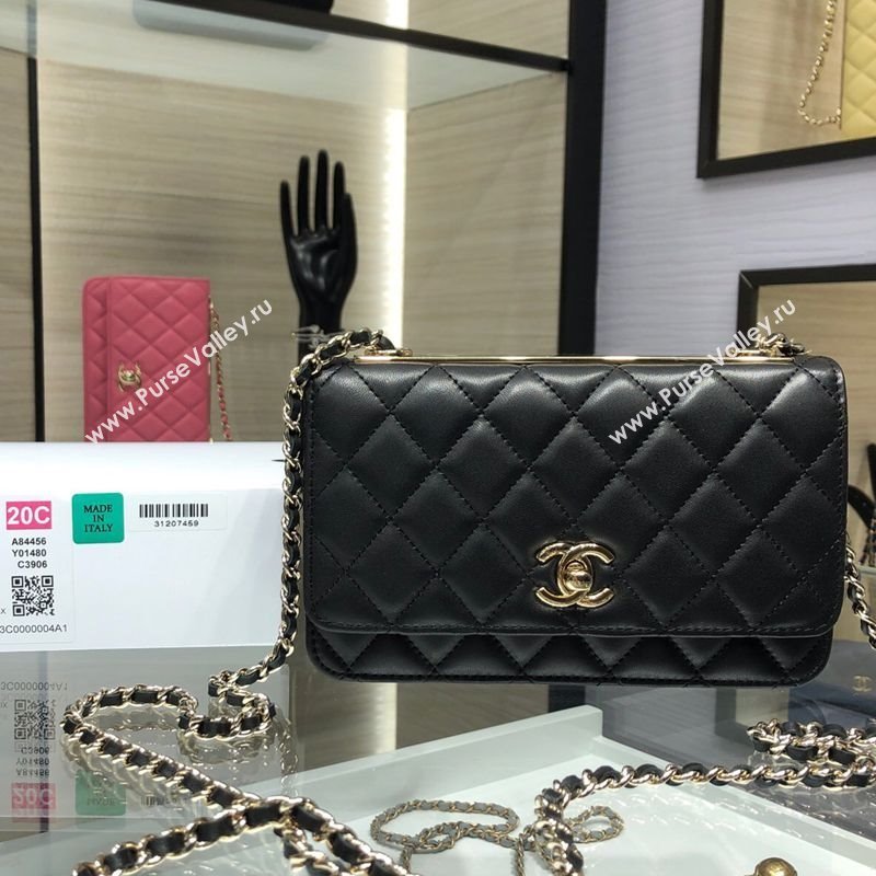 Chanel Lambskin Wallet On Chain WOC with Metal-Tone Band Black 2025 A84456 (yezi-250213048)