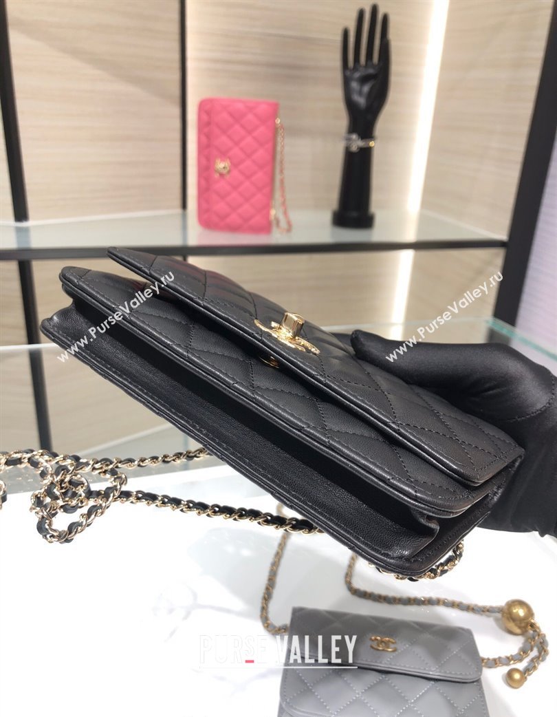 Chanel Lambskin Wallet On Chain WOC with Metal-Tone Band Black 2025 A84456 (yezi-250213048)