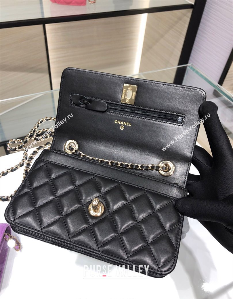 Chanel Lambskin Wallet On Chain WOC with Metal-Tone Band Black 2025 A84456 (yezi-250213048)