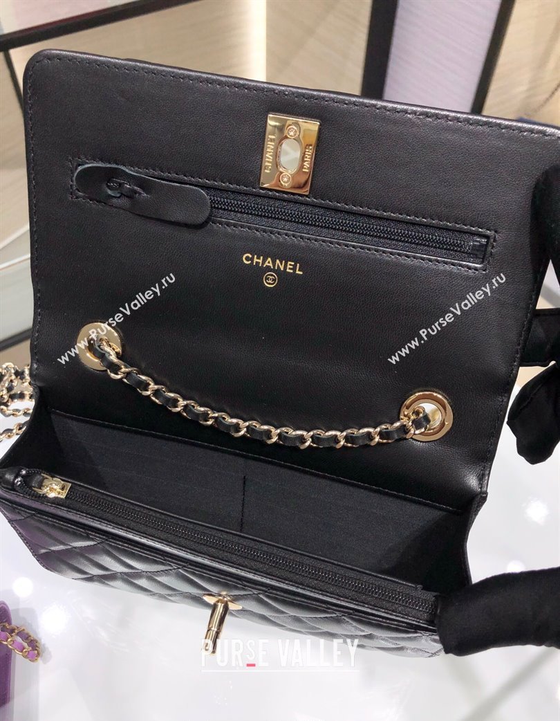 Chanel Lambskin Wallet On Chain WOC with Metal-Tone Band Black 2025 A84456 (yezi-250213048)