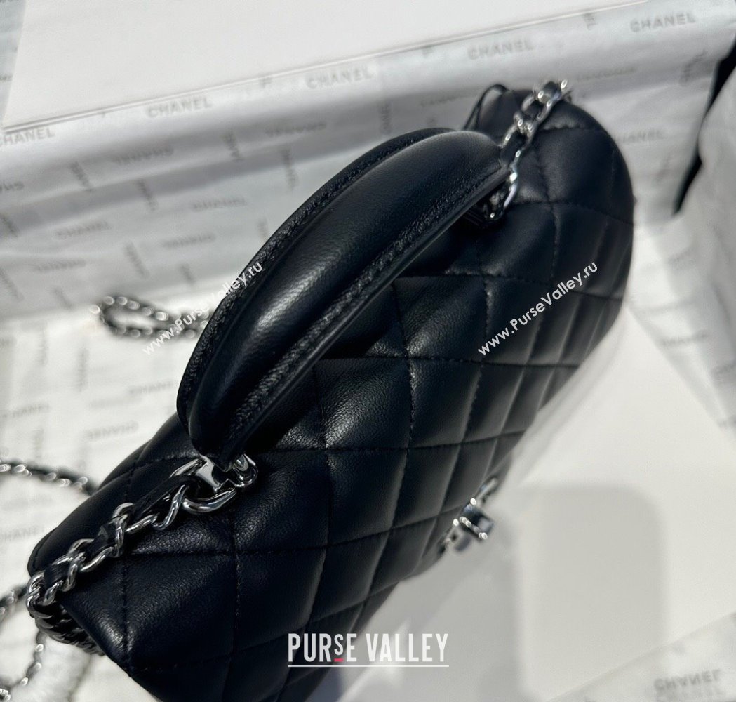 Chanel Coco Lambskin Mini Flap Bag with Top Handle AS2431 Black/Silver 2025 0212 (yezi-250213001)