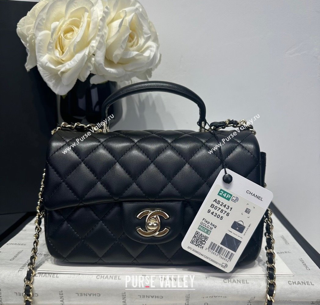 Chanel Coco Lambskin Mini Flap Bag with Top Handle AS2431 Black/Gold 2025 0212 (yezi-250213002)
