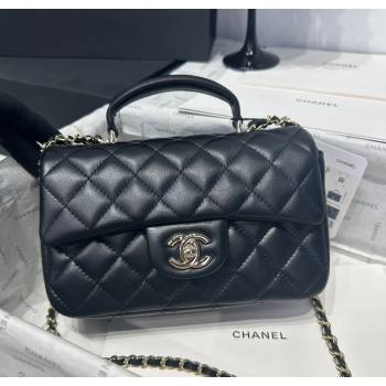 Chanel Coco Lambskin Mini Flap Bag with Top Handle AS2431 Black/Gold 2025 0212 (yezi-250213002)