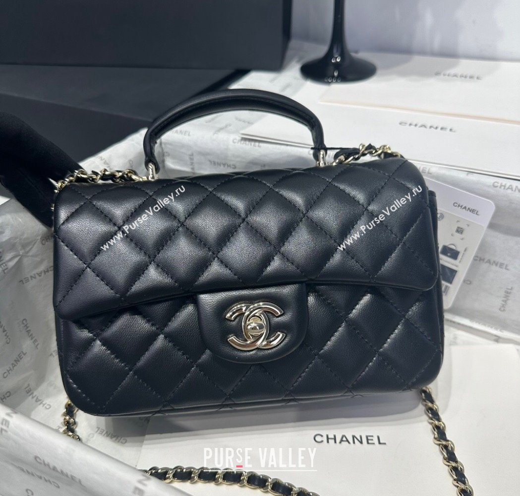 Chanel Coco Lambskin Mini Flap Bag with Top Handle AS2431 Black/Gold 2025 0212 (yezi-250213002)