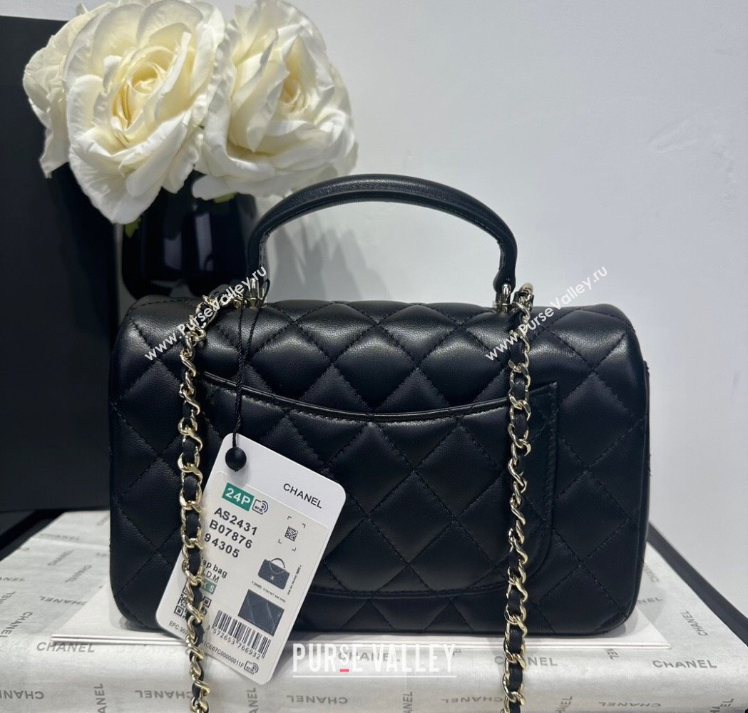Chanel Coco Lambskin Mini Flap Bag with Top Handle AS2431 Black/Gold 2025 0212 (yezi-250213002)