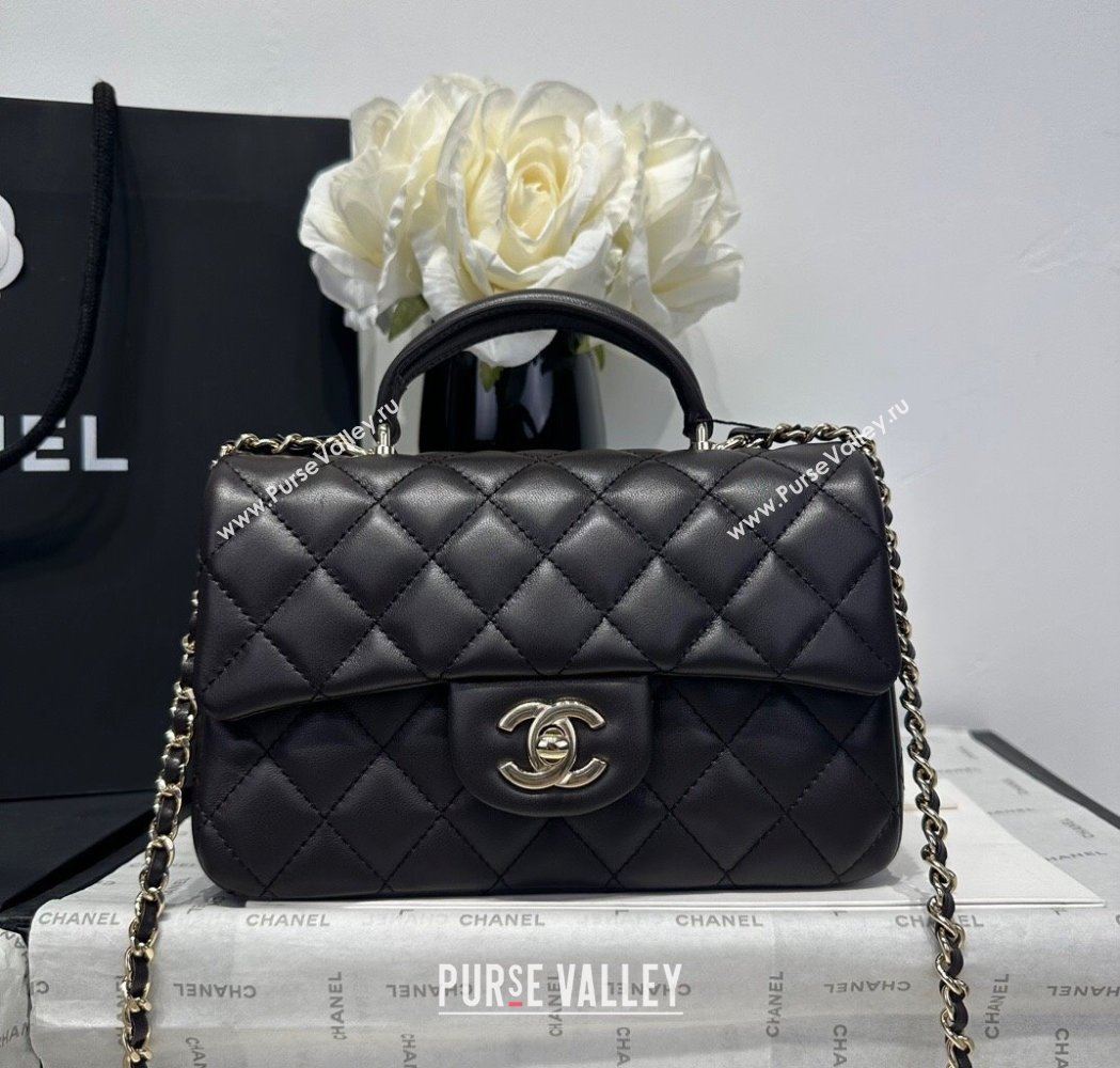 Chanel Coco Lambskin Mini Flap Bag with Top Handle AS2431 Dark Chocolate 2025 0212 (yezi-250213003)