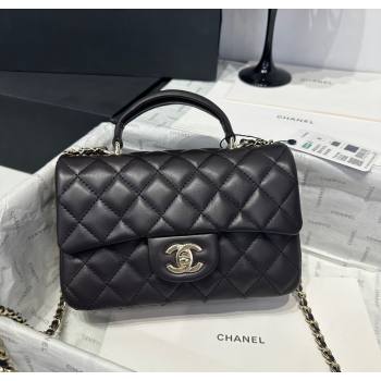 Chanel Coco Lambskin Mini Flap Bag with Top Handle AS2431 Dark Chocolate 2025 0212 (yezi-250213003)