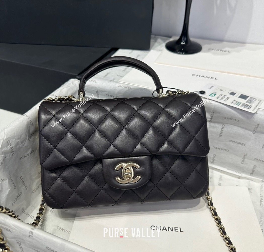 Chanel Coco Lambskin Mini Flap Bag with Top Handle AS2431 Dark Chocolate 2025 0212 (yezi-250213003)
